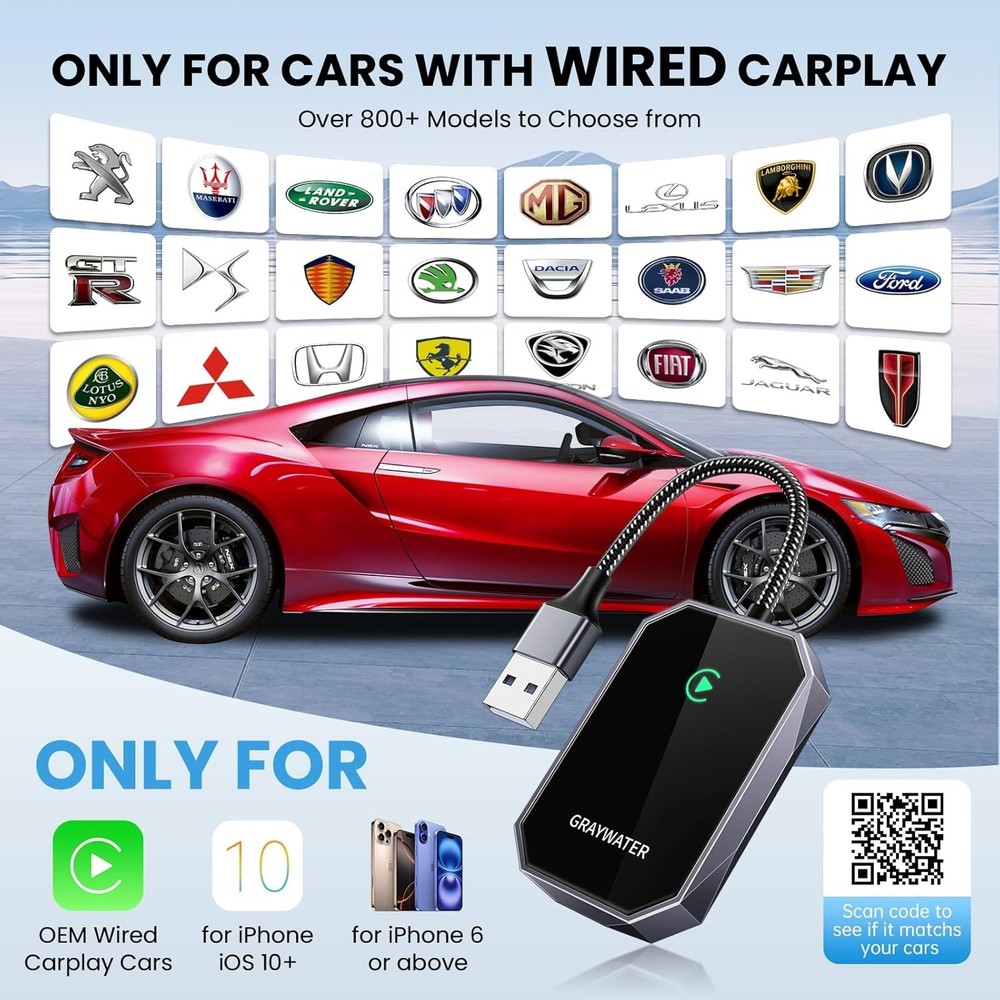 Wireless CarPlay Adapter iPhone Plug In Dongle Converts Wired to Wireless Cars