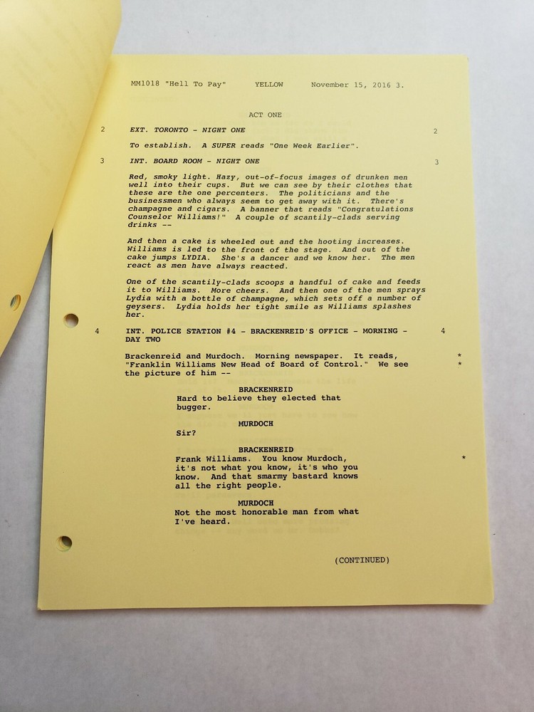 MURDOCH MYSTERIES / Peter Mitchell 2016 TV Script, THOMAS CRAIG "Hell to Pay"