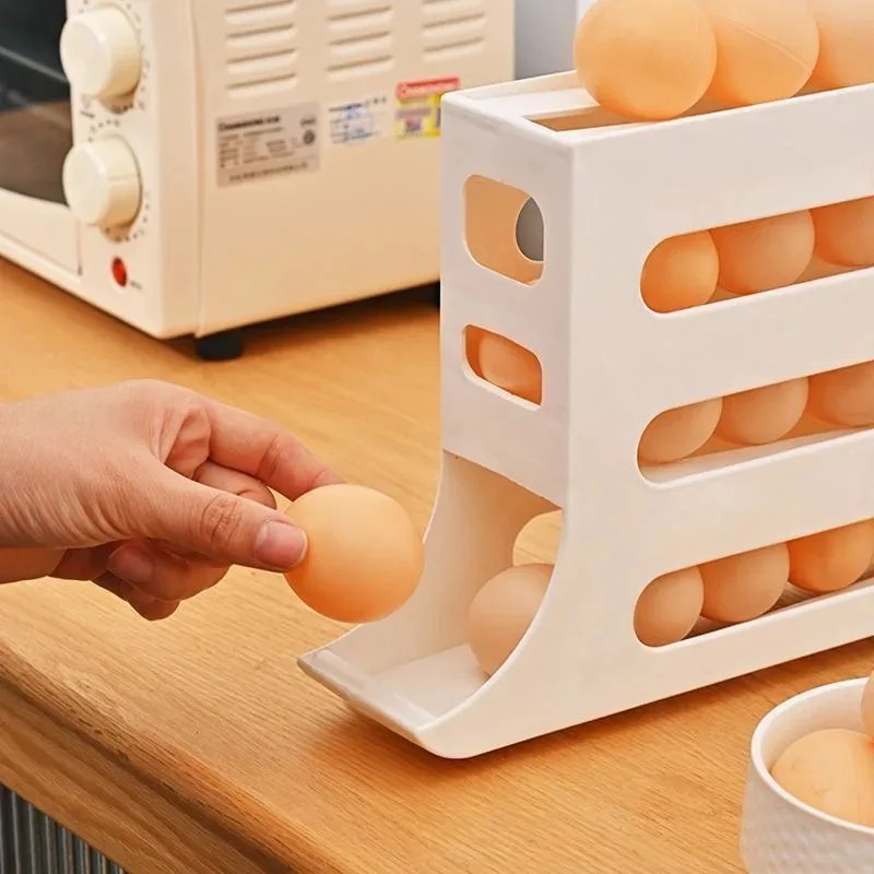 4-Tier Roll down Refrigerator Egg Dispenser Auto Rolling Egg Holder Storage Rack