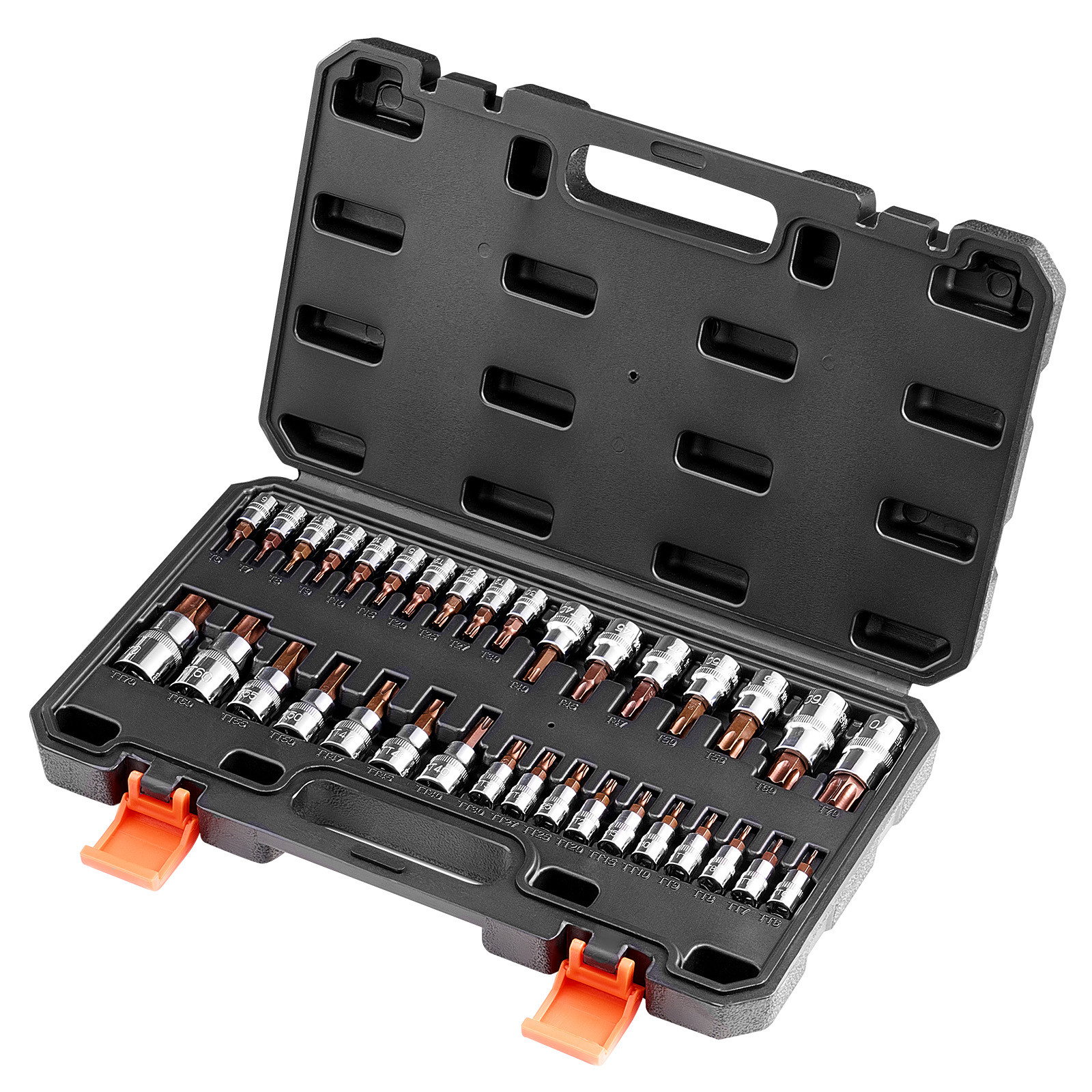 Torx Bit Socket Set 34-Piece Solid Star and Tamper Proof T6-T70 S2 Alloy Steel