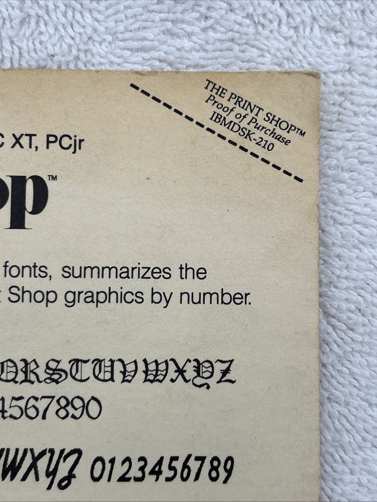 1985 Brøderbund Print Shop Reference Card Version for the IBM PC, PC XT, PCjr