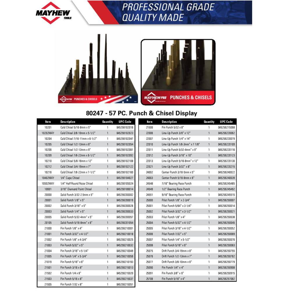 Mayhew Tools 80247 57-Piece Punch & Chisel Display