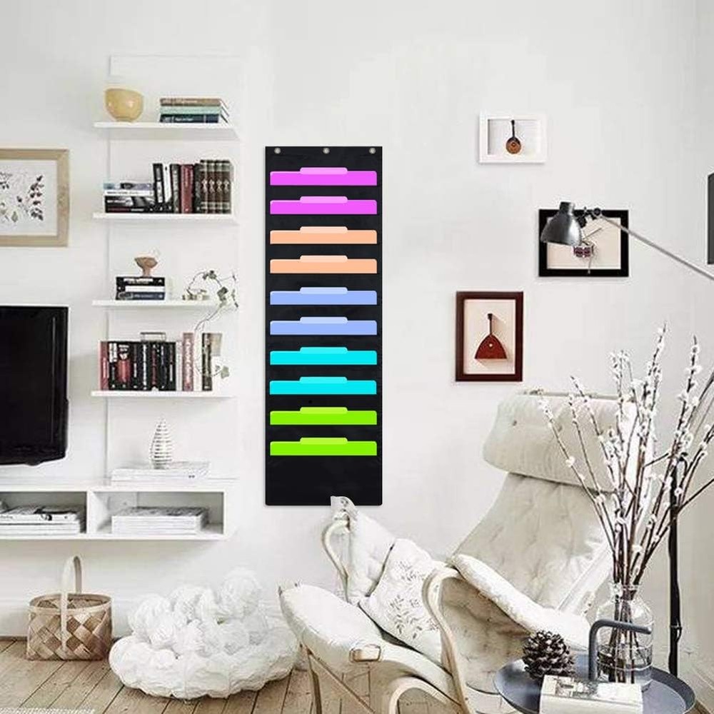 Eamay Hanging File Folder Organizer Wall Mounted - 10 Pockets Black 10 Pocket