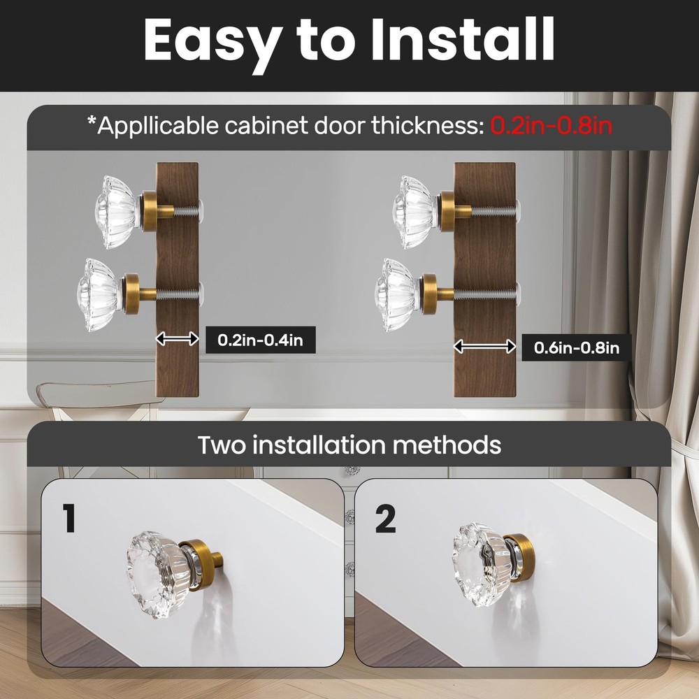 8 Pack Crystal Drawer Knobs Cabinet Knob Antique Drawer Pulls, Kitchens Close...