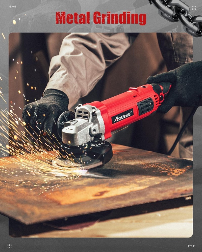 Electric 4-1/2" Angle Grinder 1000W with Adjustable Speed & Paddle Switch