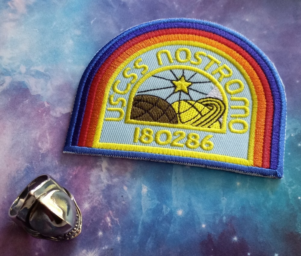 Alien Crew Ship NOSTROMO PATCH and Creature RING  Stainless Steel Size 12