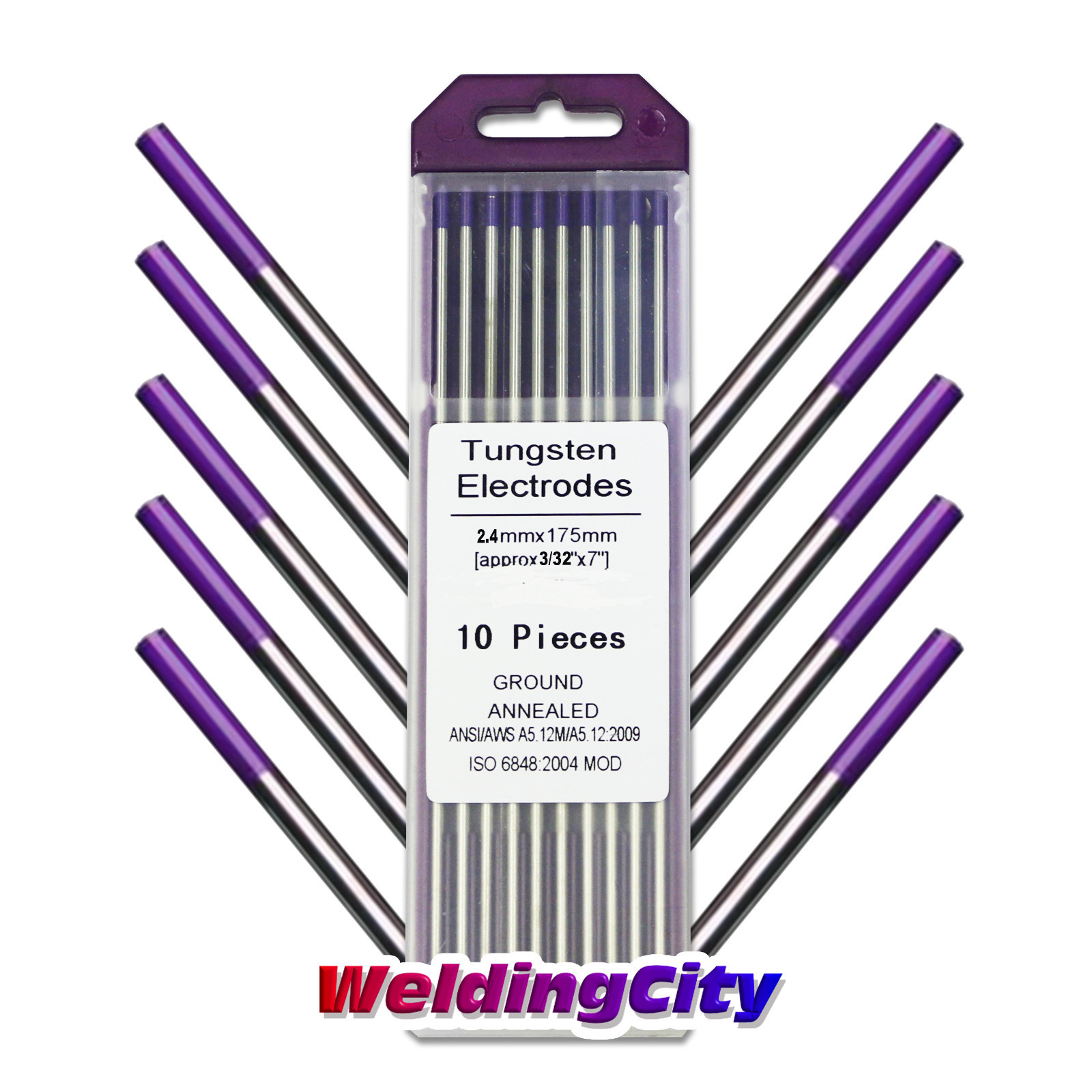 WeldingCity 10-pk TIG Welding Tungsten Tri-Element Non-Radioactive Purple 3/32x7