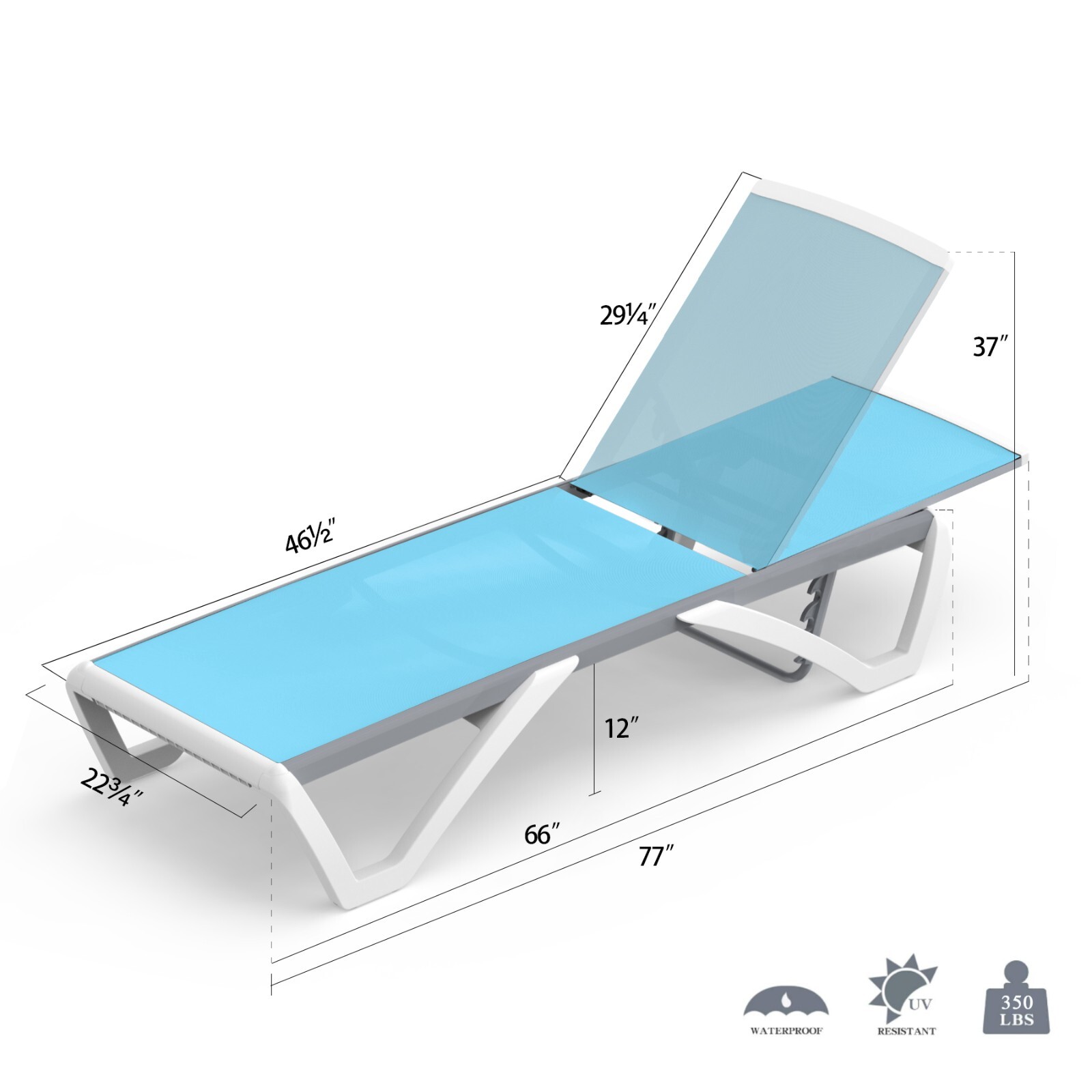 Domi Outdoor Chaise Lounge Aluminum Adjustable Lounge Chair，1 Lake Blue Chair