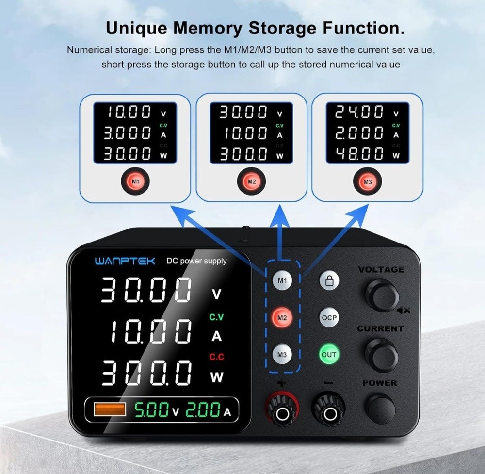 Best WANPTEK DC Bench Power Supply 30V 10A Regulated Variable Lab with Memory