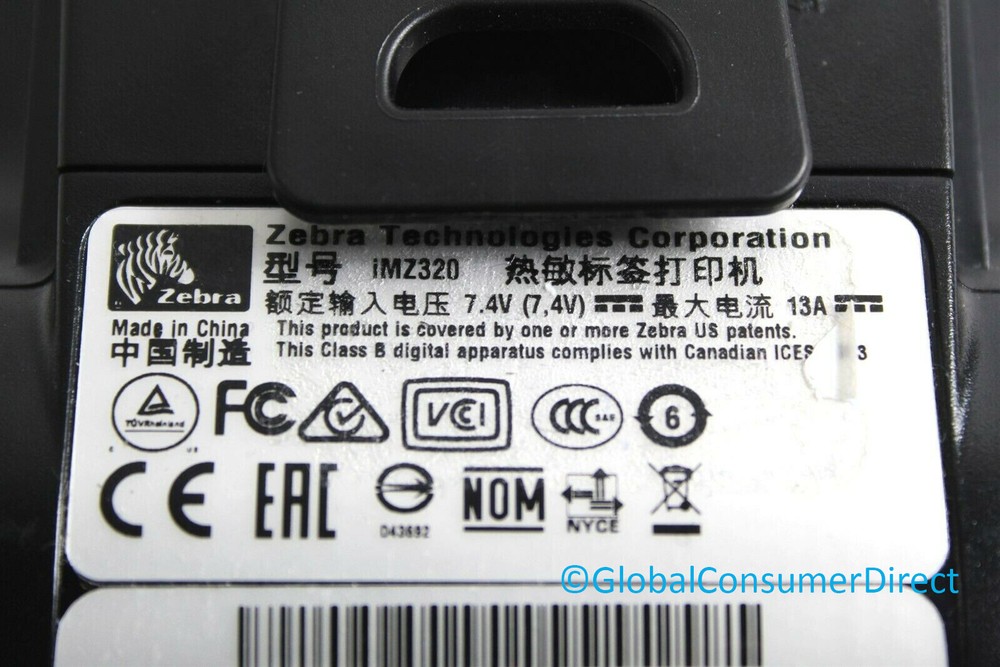 Zebra iMZ320 Mobile Wireless Bluetooth Thermal Receipt Printer M3I-0UB00010-02