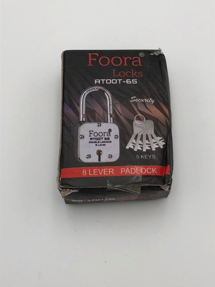Foora Locks Atoot 65 Pad Lock 5 Keys 8 Lever Doublelocking SIlver