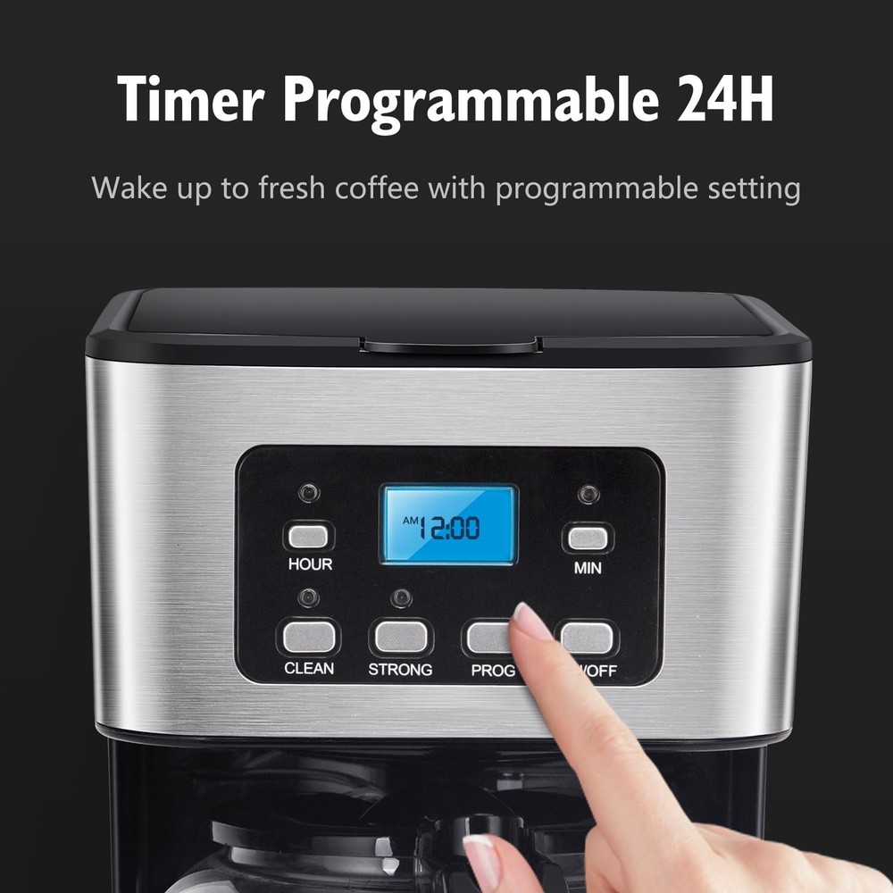Taylor Swoden 12-Cup Programmable Coffee Maker, Regular & Strong Brew Black
