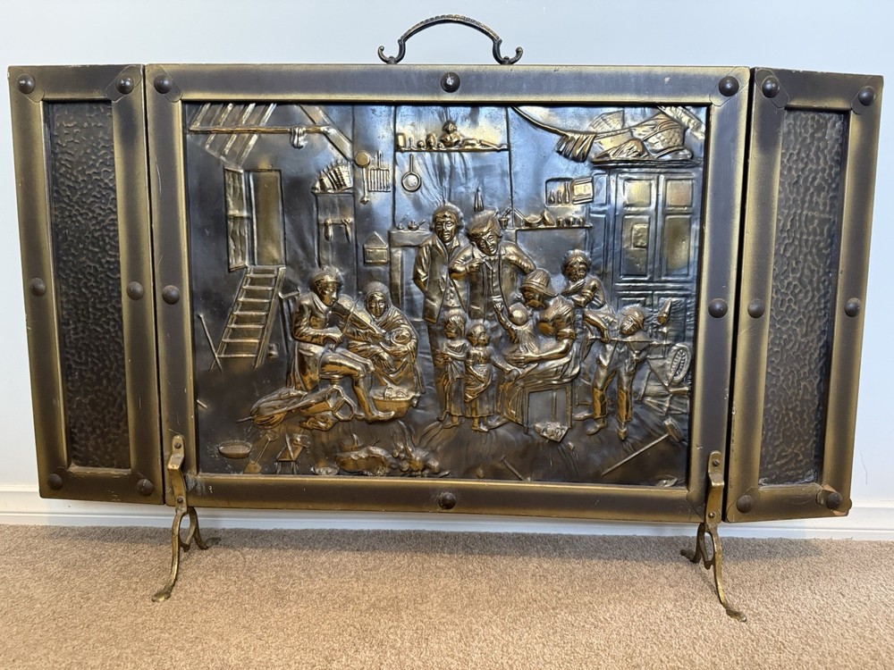 Three Panel Fire Screen Guard, Vintage Decor Fireplace Screen