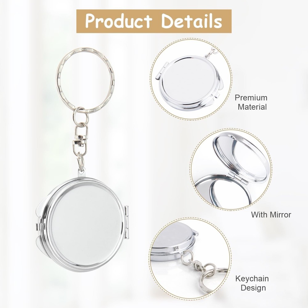 6 Pcs Round Mirror Keychain Compact Mirror Double Sided Folding Mirror Key Ch...
