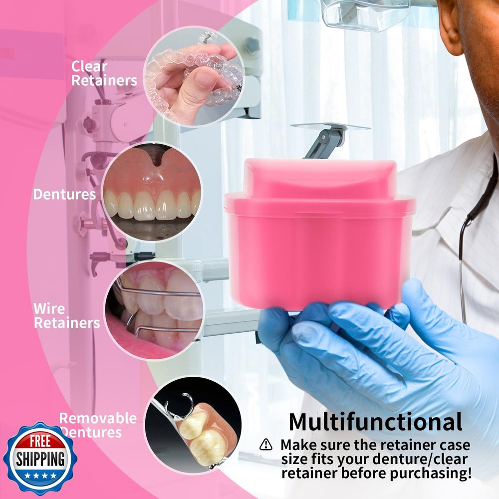 Annhua Denture Retainer Container Case Cleaning,Denture Bath Box False Teeth