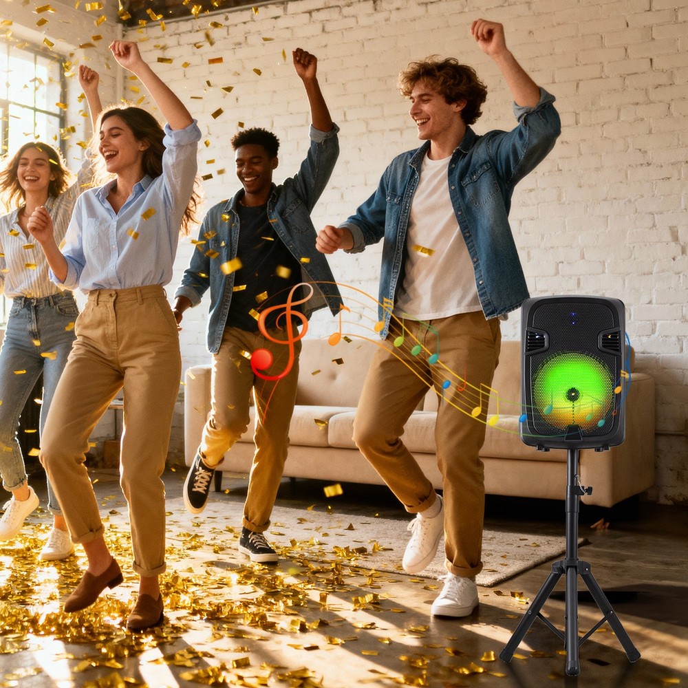 Bluetooth Speaker System 12 Inch Subwoofer with Stand Includes Mic/Guitar Input