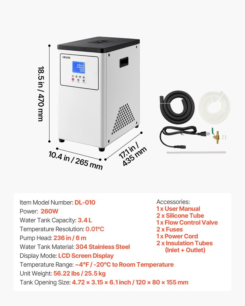 VEVOR Laboratory Chiller Circulator Lab Recirculating Chiller 3.4 L Low Temp