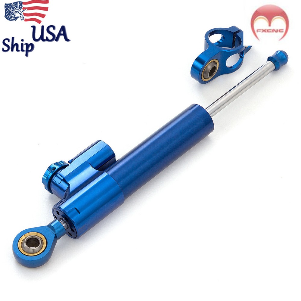 Motorcycle Steering Damper Stabilizer Adjustable Blue Bar Universal