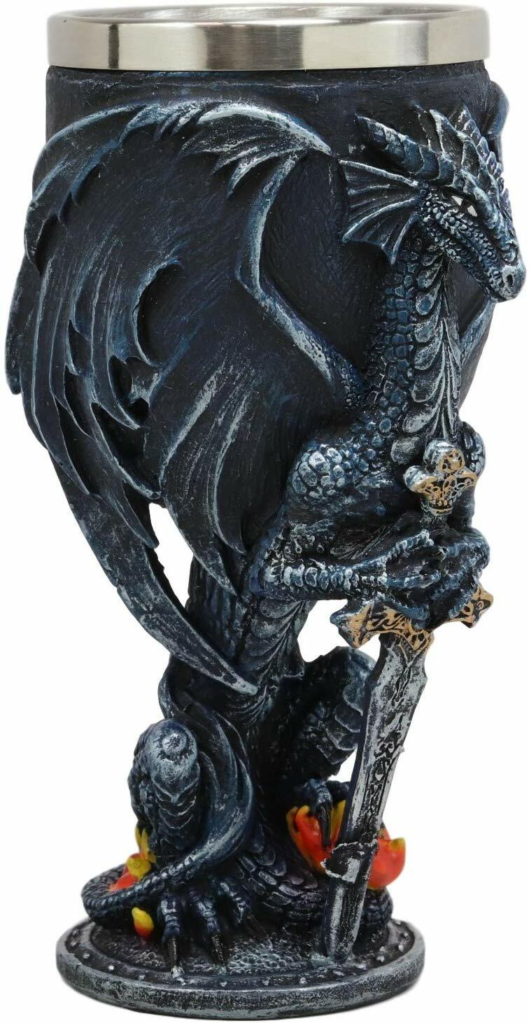Ebros Blue Divine Fire Winged Dragon Sword Wine Goblet Decor