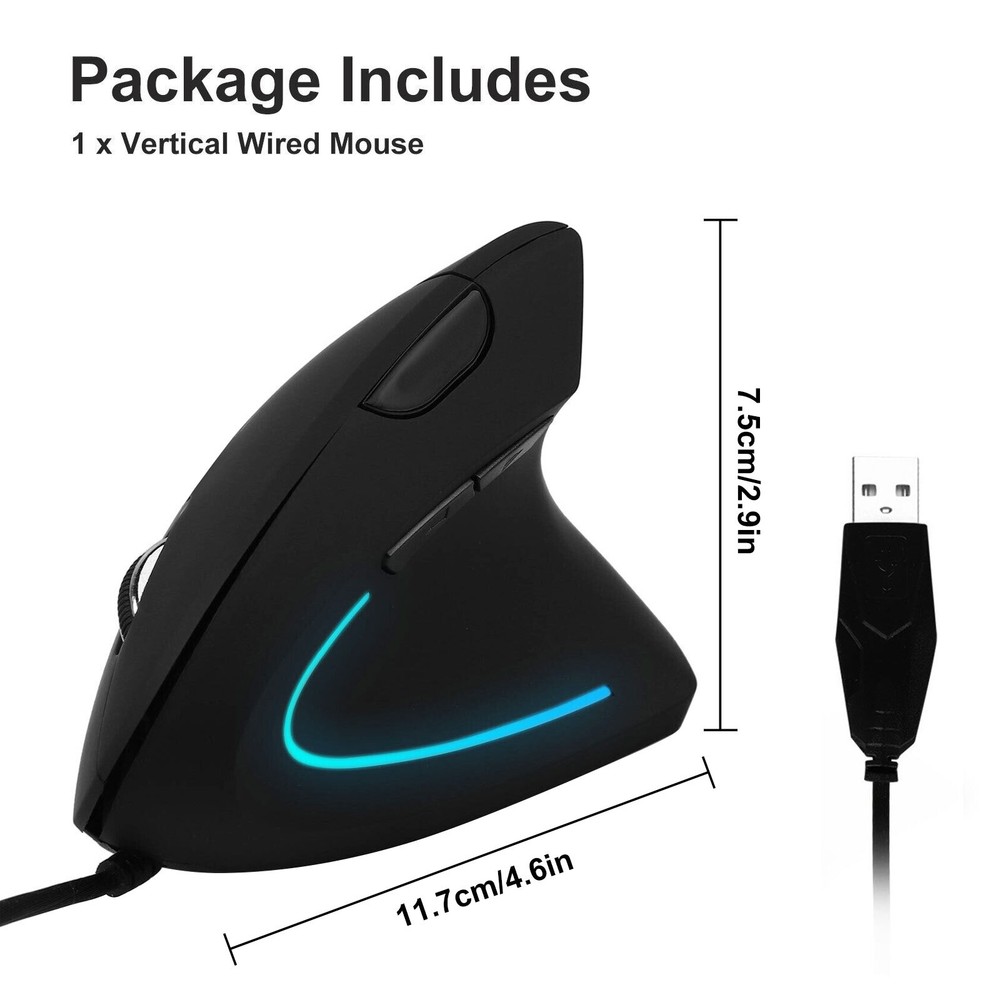 USB Vertical Wired Mouse Ergonomic Gaming Optical Mice 2400 DPI for PC Computer
