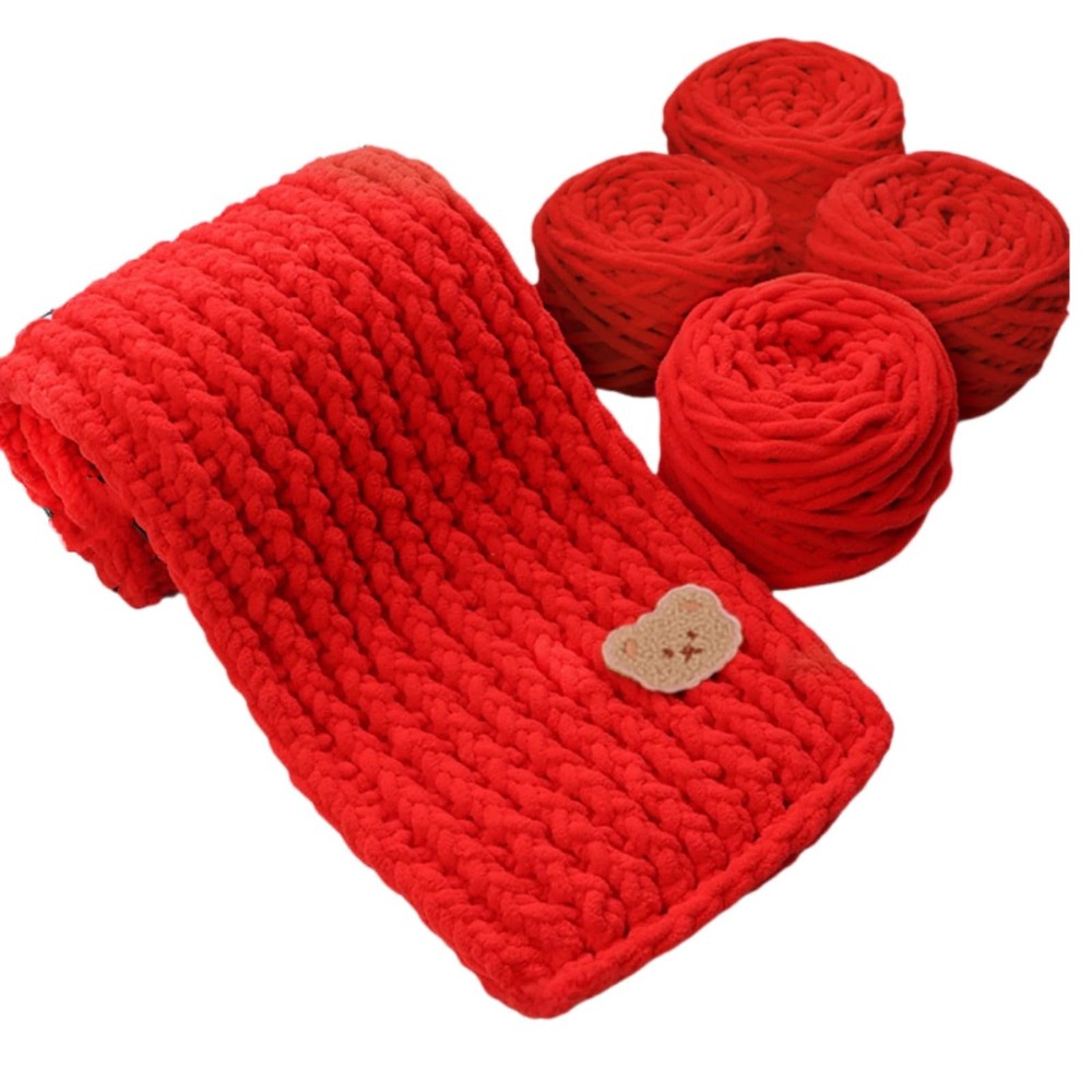 Warm Thick Scarf Knitting Kit - 4pcs Yarn + Knitting Tools + Bear Pattern