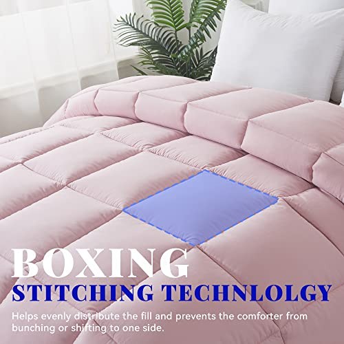 Down Alternative Comforter () - All Season Soft Quilted Full Pink/Light Grey