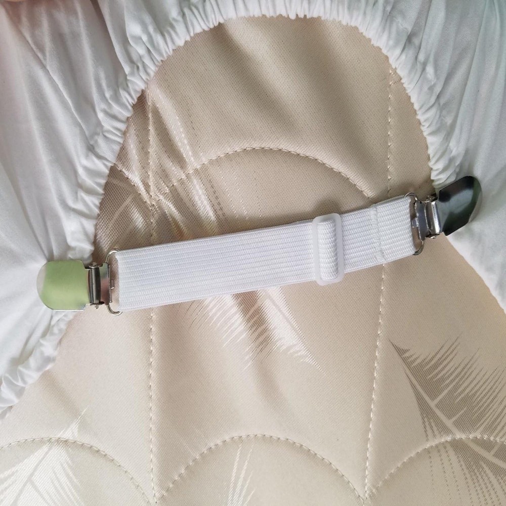 4 Durable Bed Sheet Clips for Comfort & Organization | Adjustable White Straps
