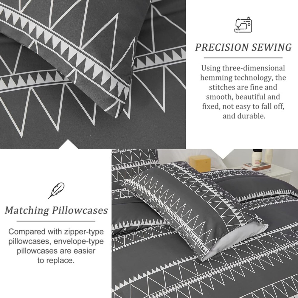 WONGS BEDDING Dark Gray Comforter Set Queen King Reversible Boho Triangle