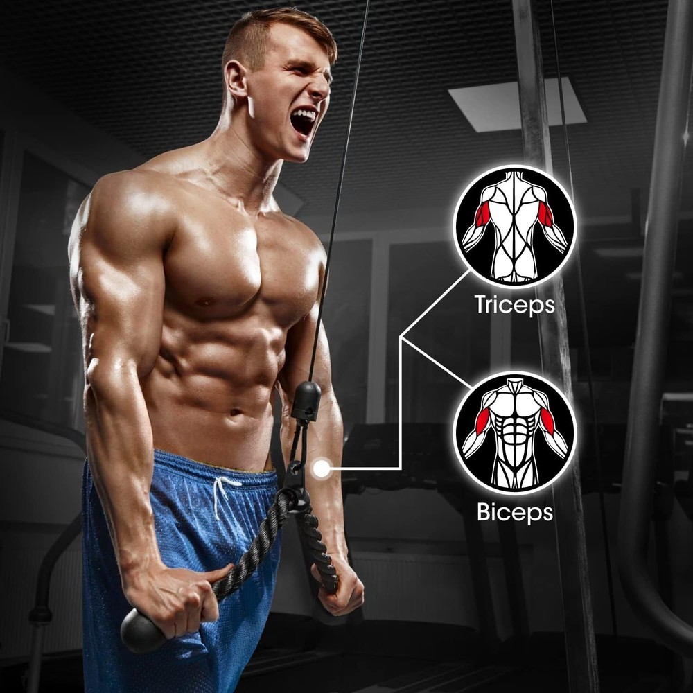 Cable Machine Attachments Set Tricep Rope V Bar Straight Bar LAT Pulldown