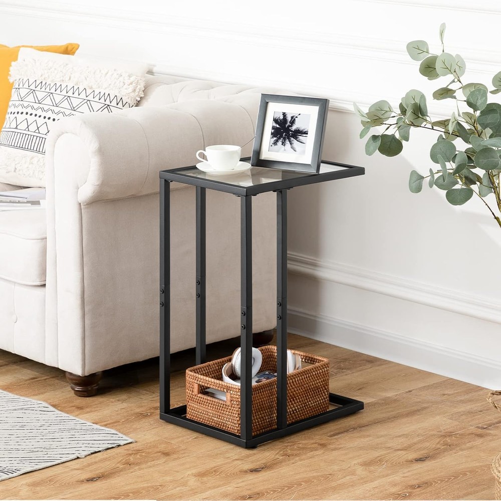 Black C Shaped End Table Set of 2 Side Table Sofa Couch Table Small Space