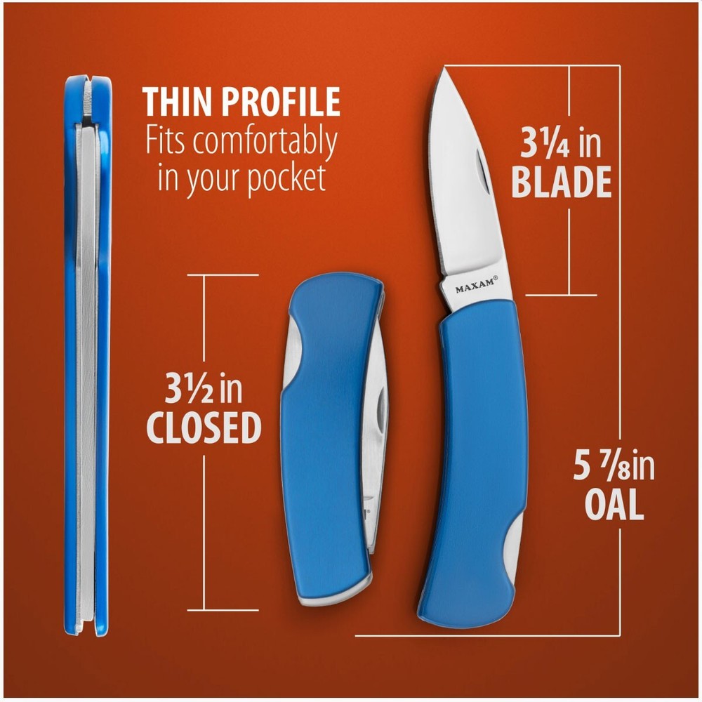 POCKET KNIFE Small Blue 3-1/2" Lockback Smooth Handle Engravable Wedding Gift
