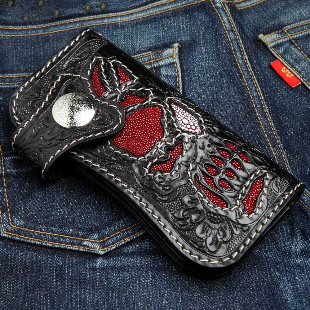 Black Phantom Genuine Leather Chain Wallets