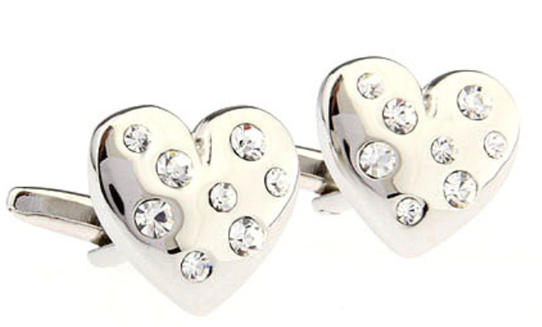Quality Silver Heart Crystal Cluster effect Wedding Cufflinks - CUFFLINKS.DIRECT
