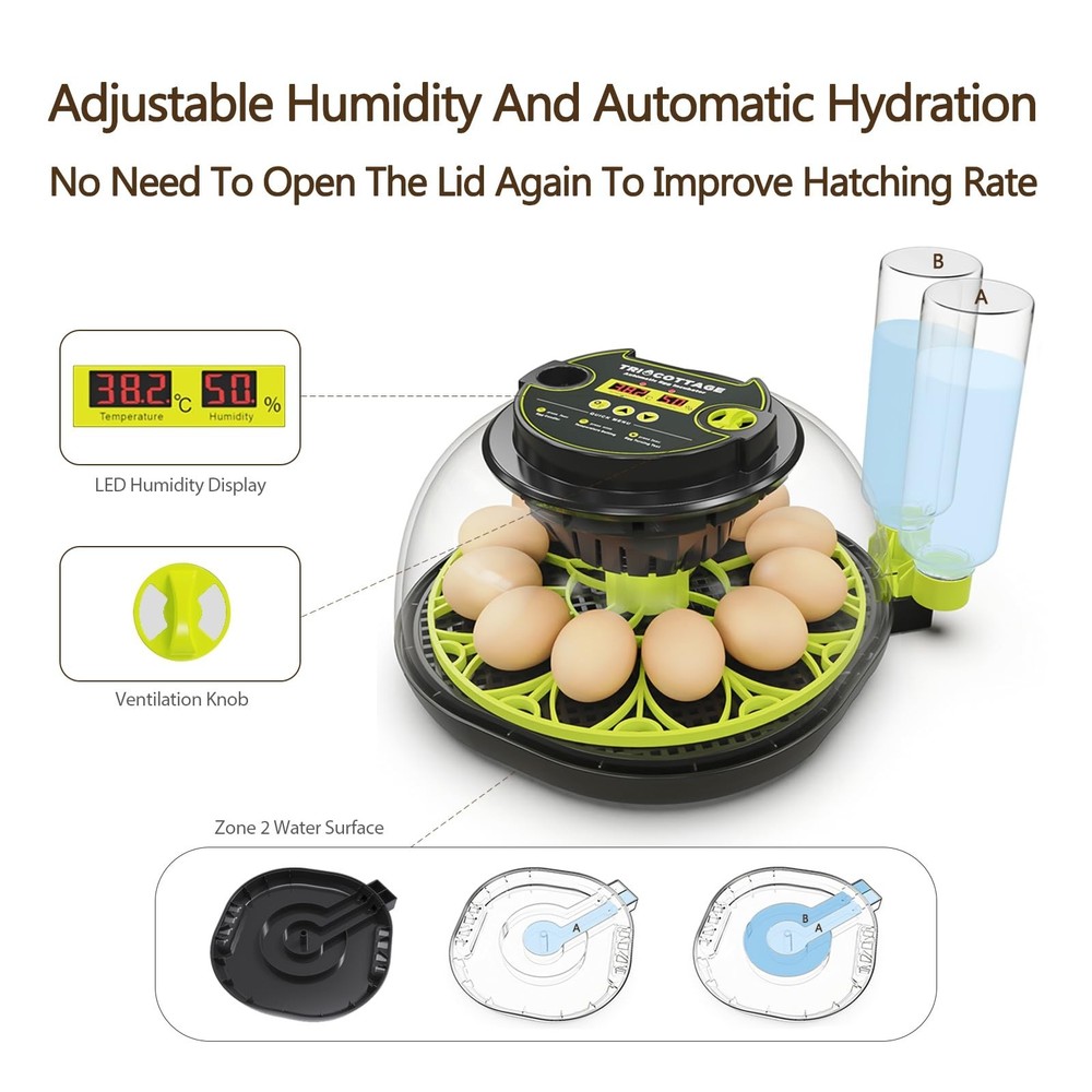 Incubators for Hatching Eggs 12 Egg Incubator with Automatic Egg Turning and ...