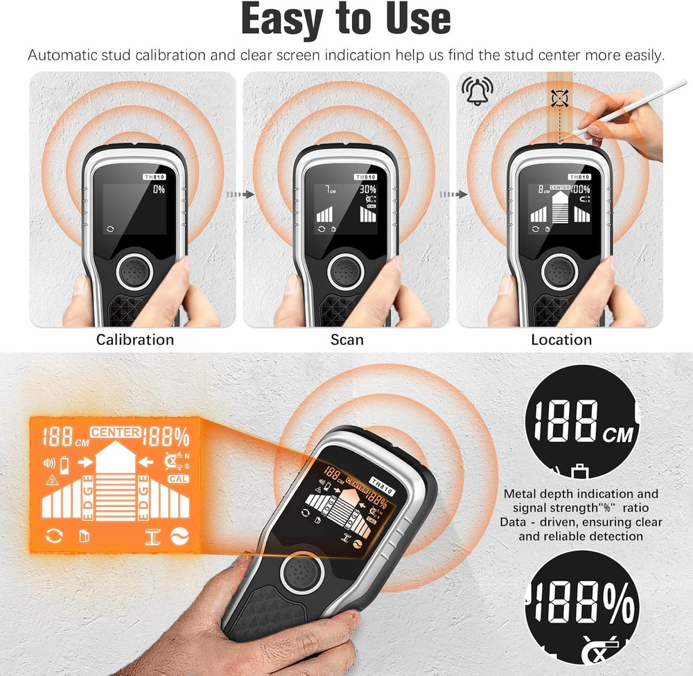 Stud Finder Wall Scanner - 6-In-1 Upgraded Multifunction Auto Detection with LCD