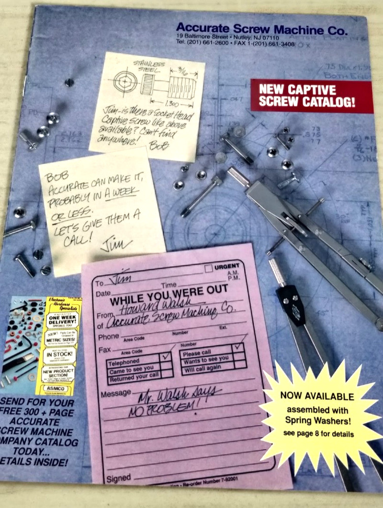 1990s Accurate Screw Machine Co. Captive screw catalog  C3