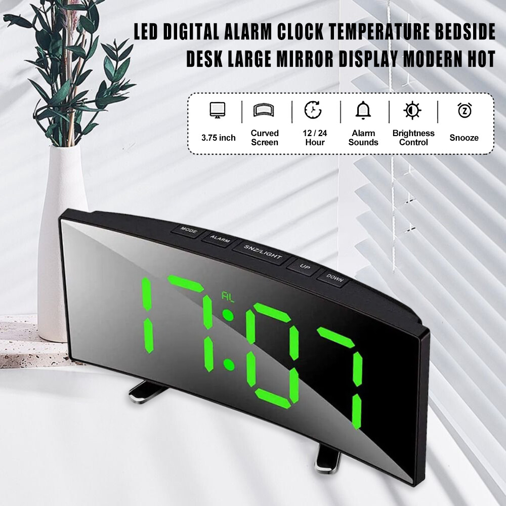 Digital LED Desk Alarm Clock Mirror USB Table Snooze Temperature Display Clocks