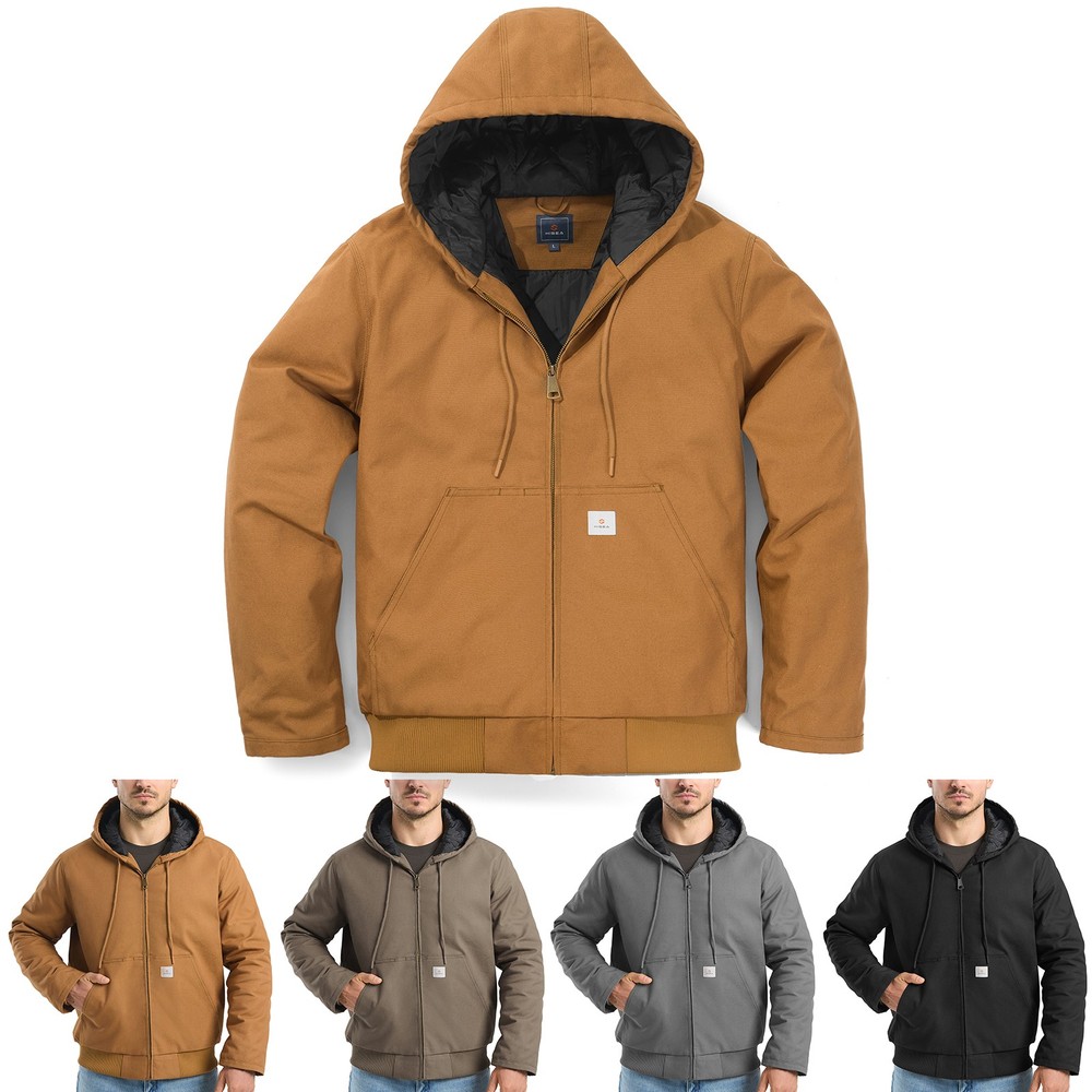 HISEA Men Full Zip Hooded Jacket Quilted Lining Active Jacket Work Coat Pockets
