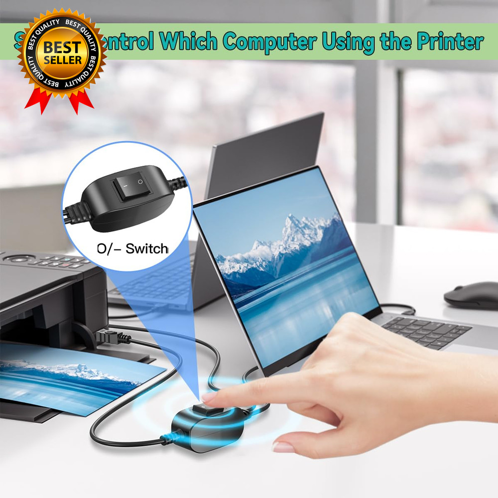 Printer Cable Splitter for Two Computers USB Splitter 1 in 2 Out USB-B Share Cab