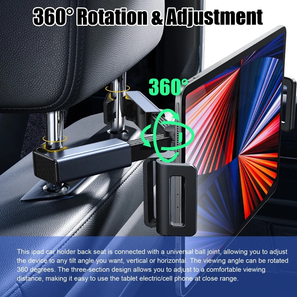 Headrest Mount 360° Car Back Seat Tablet Holder for 4.7-12.9" iPad Phone Samsung