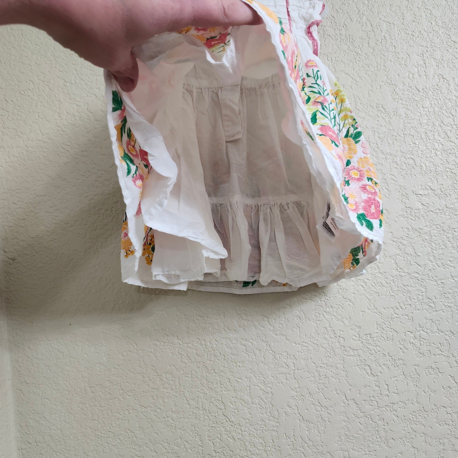 Haute Hippie Baby 24M White Floral Spring Cotton Ruffle Dress Pink Yellow