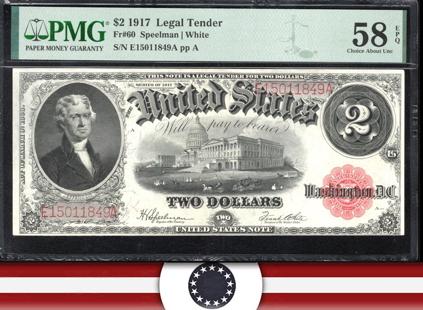 1917 $2 Legal Tender "Bracelet Back" PMG 58 EPQ Fr 60 n11849