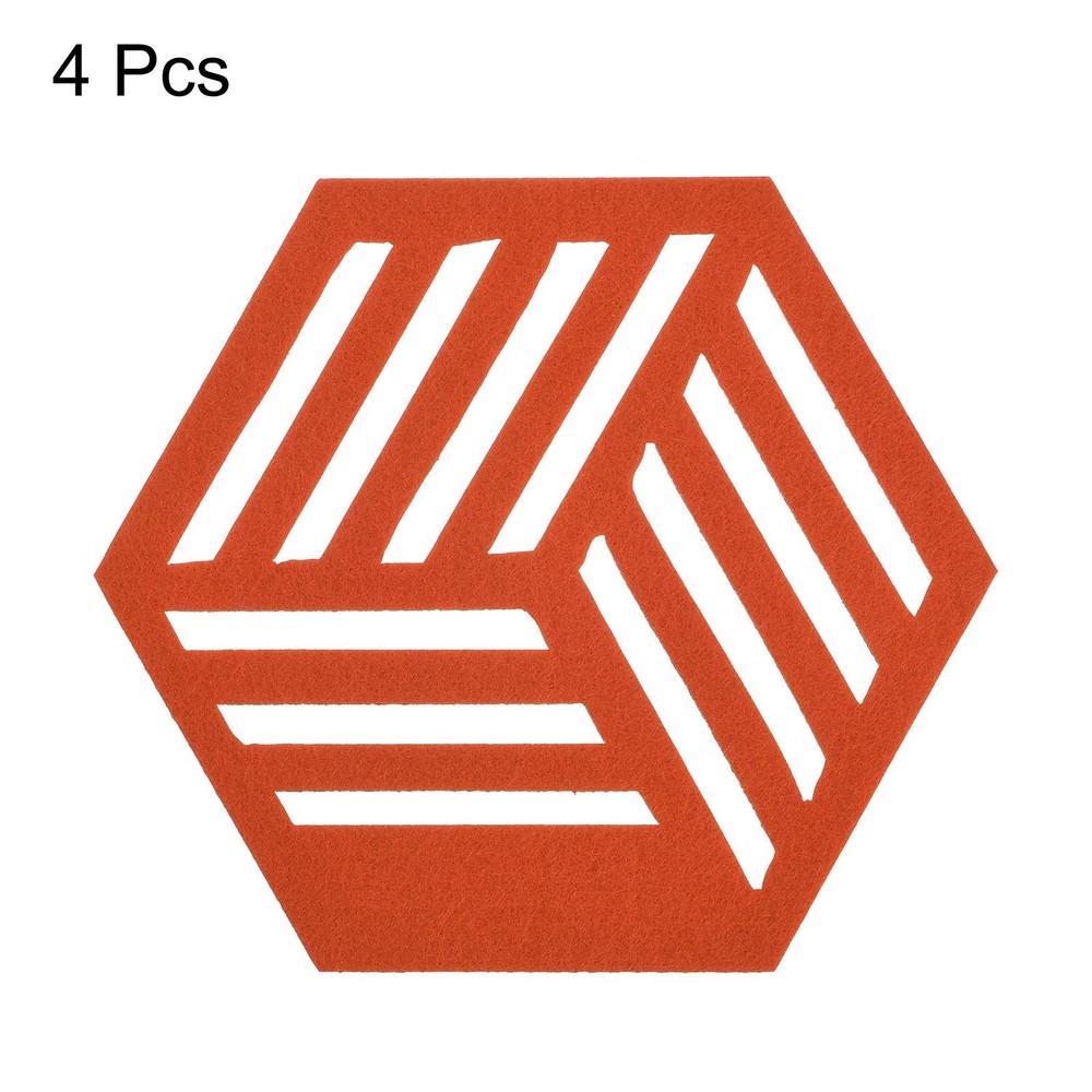 Felt Coasters, 4pcs Hexagonalagon Mat Tampons Coaster, Orange