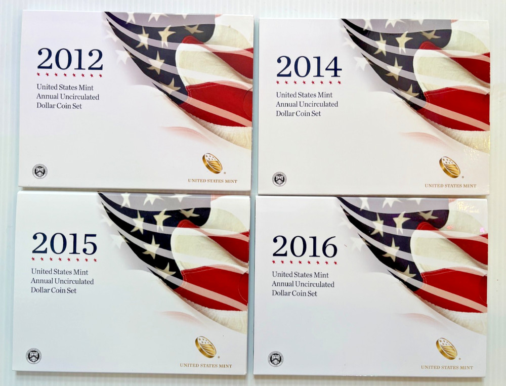 4 US Annual Uncirculated Dollar Coin Sets - Inc. W Silver Eagle 2012, 2014-2016