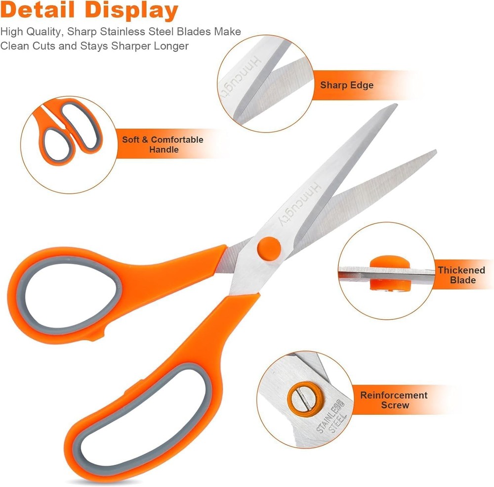 Scissors, 8" Scissors All Purpose Bulk Set of 6-Pack, Sharp Shears for Office
