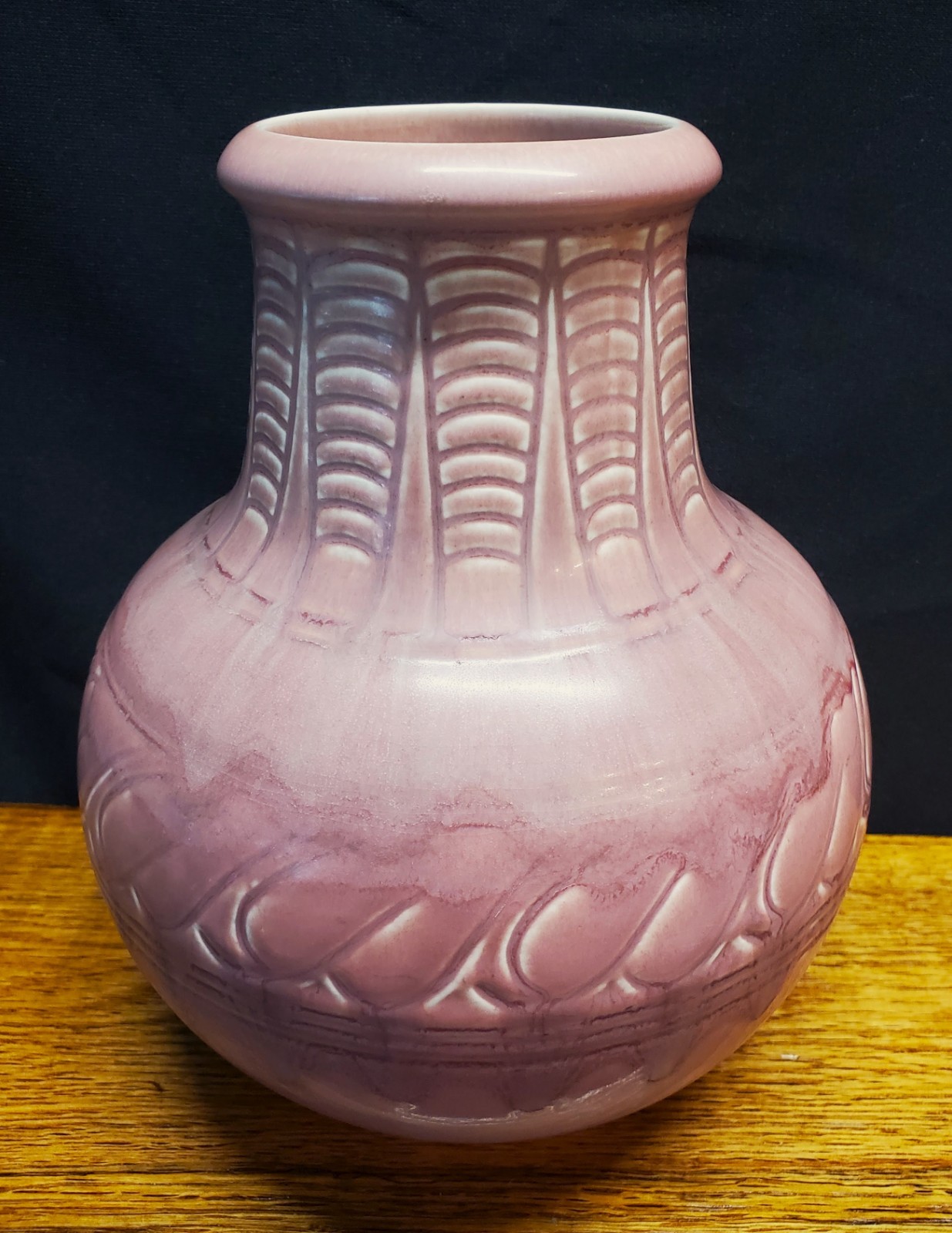 1925 Rookwood Pottery Large 8.5"x7" Vase Mauve Rose Matte Incised Design