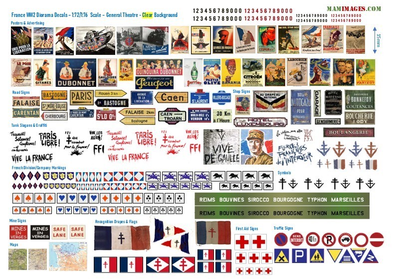 1:72/1:76 Scale French WW2 Diorama Decals (Posters, Street Signs, Tank Slogans)