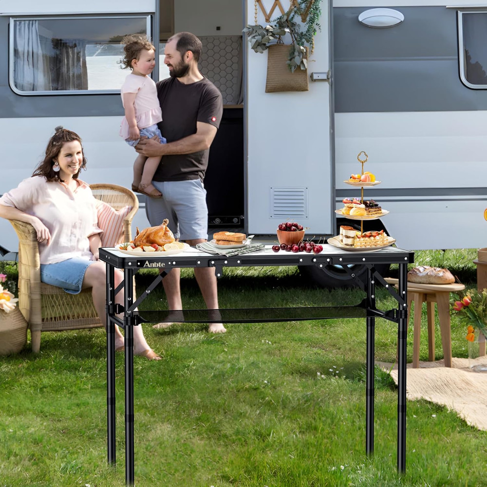 Folding Camping Table Aluminum Portable Picnic Table Adjustable Height