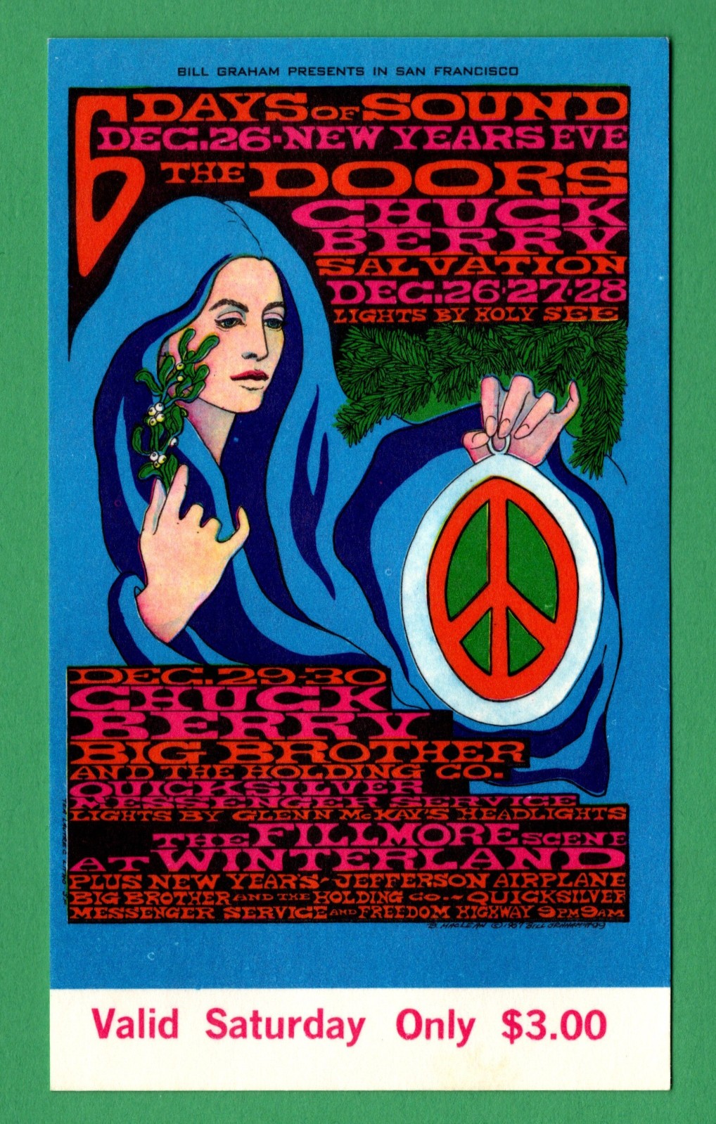 The DOOrS Chuck BeRRY BG99 BiLL Graham FiLLmore WinterLand SaturdaY 1967 Ticket