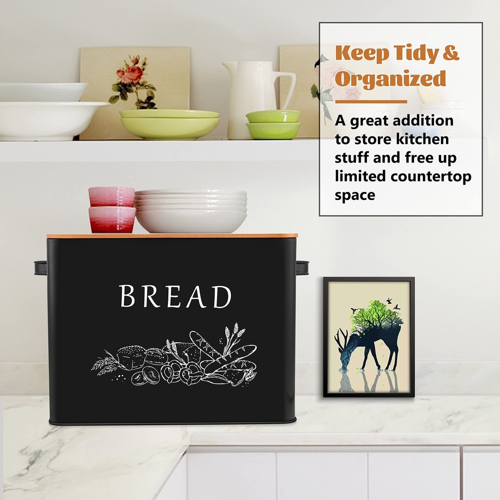 E-far Bread Box for Kitchen Countertop, Metal Bread Storage Container Bin wit...